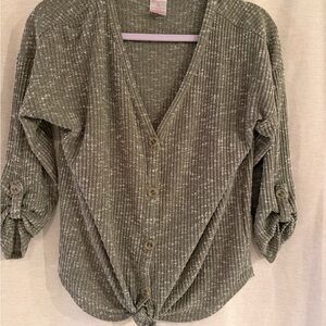 No Boundaries Olive Button-Down Knit Shirt